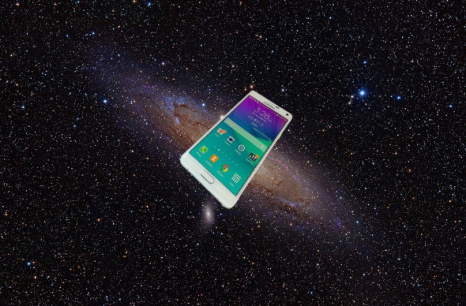 Samsung Galaxy Note 4 composited with SG NOTE 4 + 800px-Andromeda_Galaxy-creative-commons